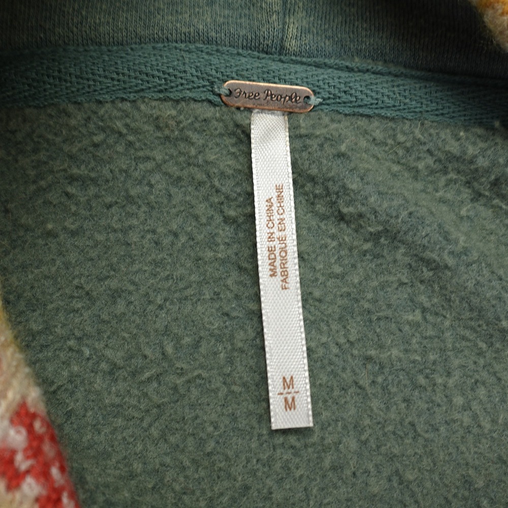 Free People Hoodie Womens Medium Green Boho Knit Patchwork February Sweatshirt - Picture 7 of 14